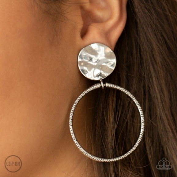 Undeniably Urban Silver Clip-On Earrings Fashion Jewelry  -Paparazzi - Picture 2 of 2